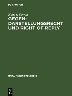 cover image of Gegendarstellungsrecht und Right of reply